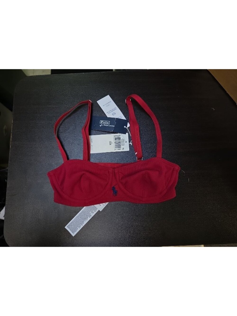 Polo by Ralph Lauren Ribbed Bralette – Size 32A | NWT | Red Logo Bralette | Soft